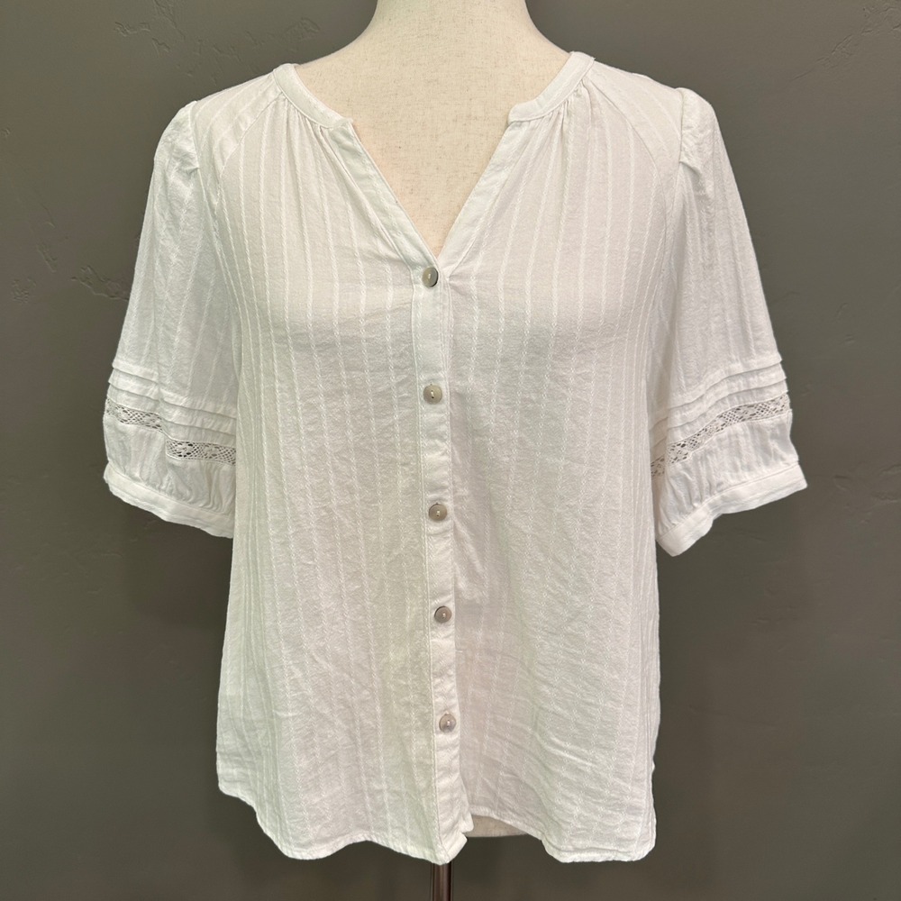New Cottagecore Lace Top S/M White Dobby Stripe Lace Boho Feminine Beachy Fairy - Picture 2 of 12